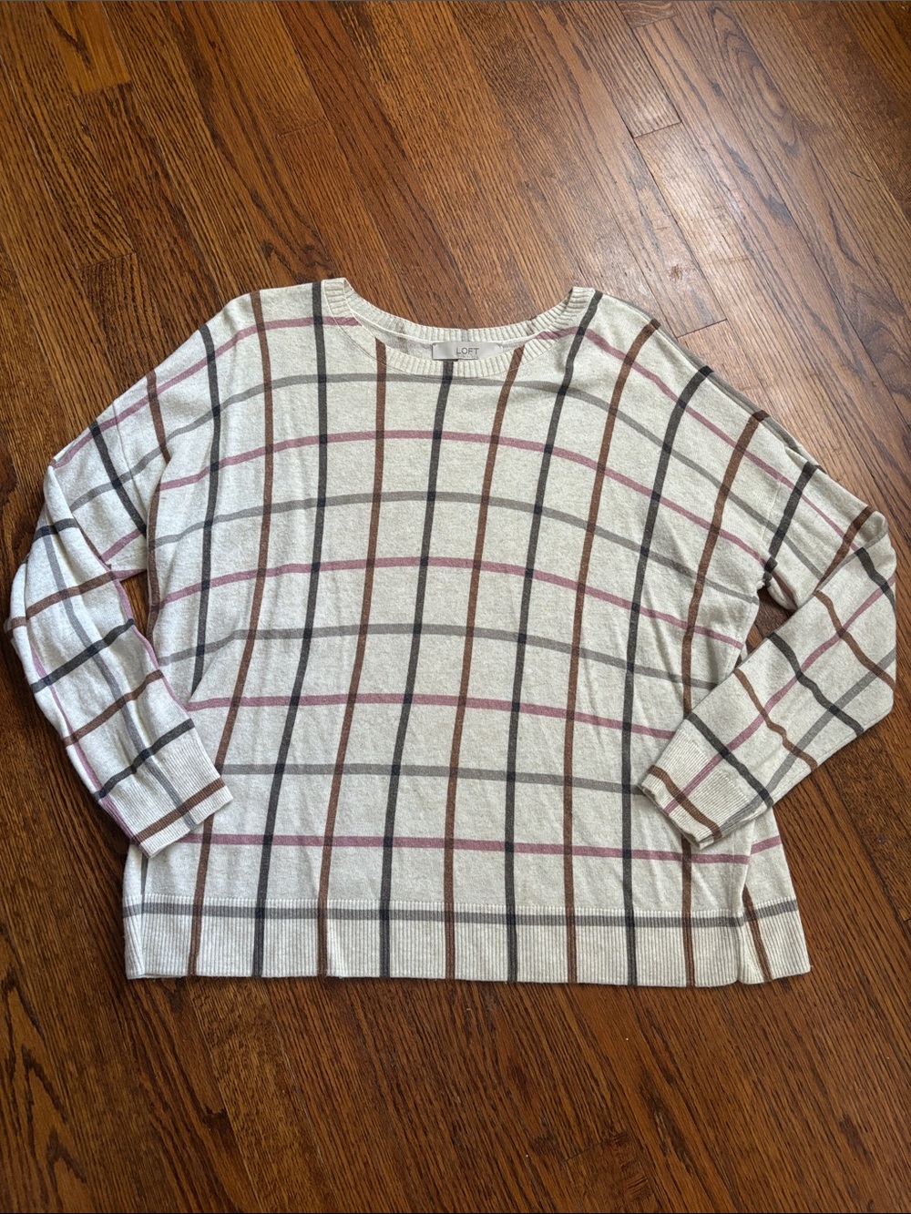 LOFT Plaid Fall Crewneck Sweater
